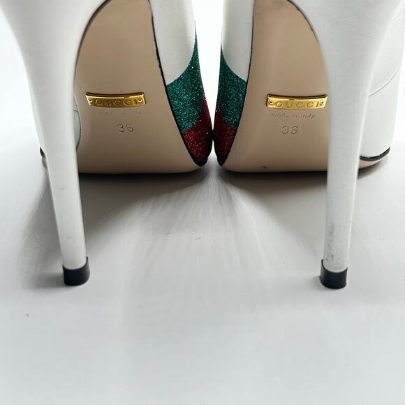 Gucci Sylvie Web Slingback Heels White Leather Glitter EU 36 - Picture 12 of 13